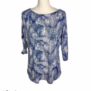 Peck & Peck Blue Luxury Beaded Top XL Blue White